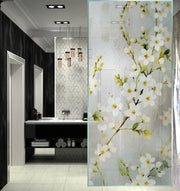 White Cherry Frost glass film pattern in white, green and yellow, full design view